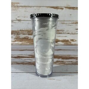 Starbucks Silver White Brushed Cold Cup 24oz Venti Chrome Lid Used